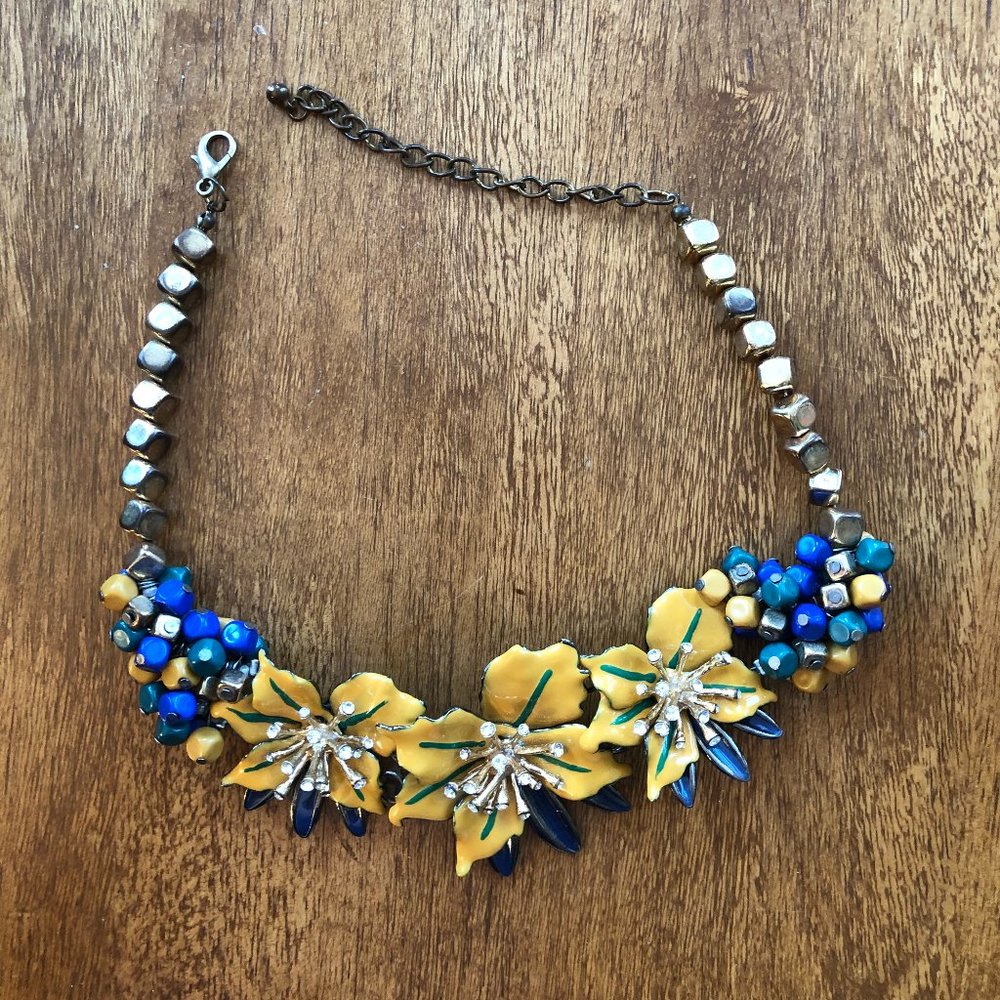 Chunky Yellow and Blue Flower Necklace